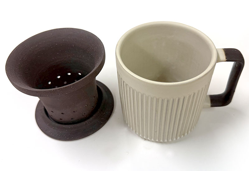 直紋泡茶杯550ml-粉引白（杯、茶濾內膽、蓋子三件式）